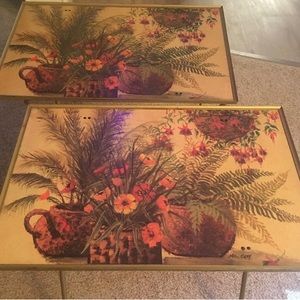 Mid-Century Modern TV Trays, signed by artist NEL CARY. Authentic vintage.